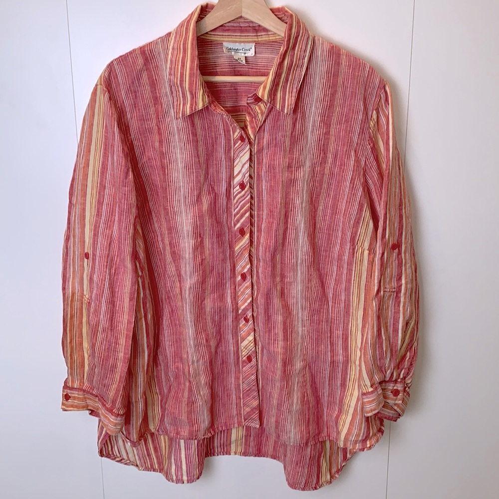 Coldwater Creek 100 % LINEN Pink Striped Button Down Shirt